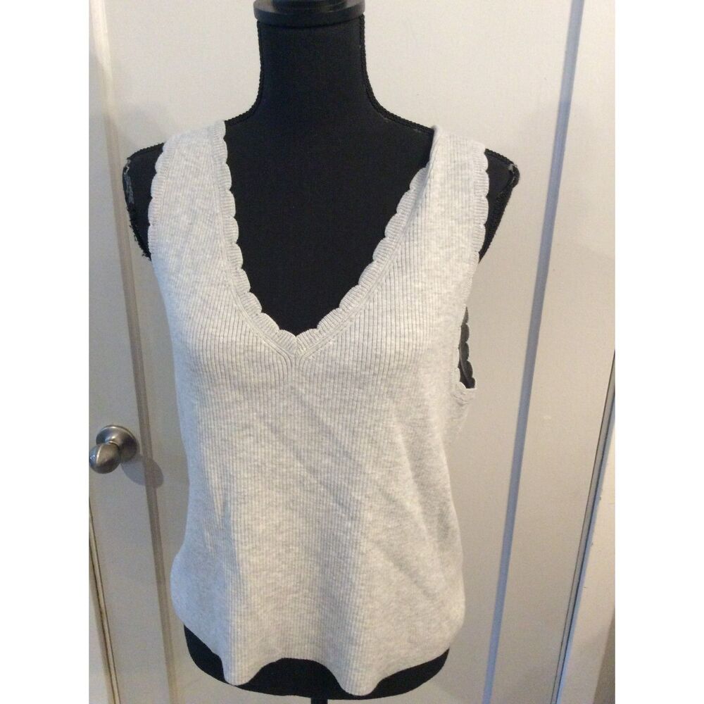 New Aerie Soft Gray Tank Scalloped Edges Plus Size XXL Ribbed
